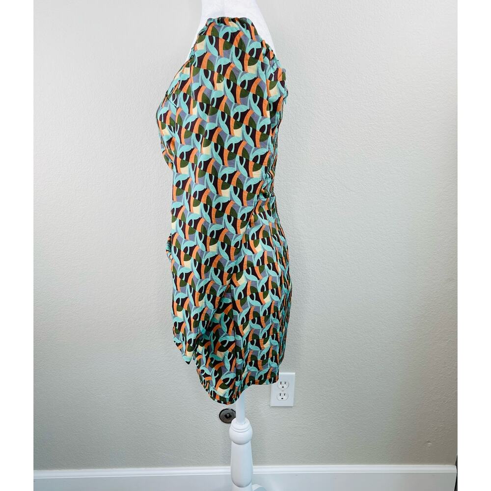Topshop Geometric Cutout Mini Dress Green Orange Retro 70s Mod Festival 6 NWOT - Picture 10 of 15